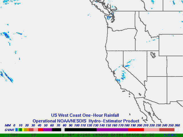 Hydro-Estimator - Eastern Pacific - U.S. West Coast - One Hour Estimated Rainfall Images