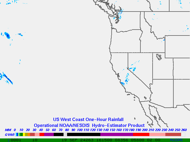 Hydro-Estimator - Eastern Pacific - U.S. West Coast - One Hour Estimated Rainfall Images