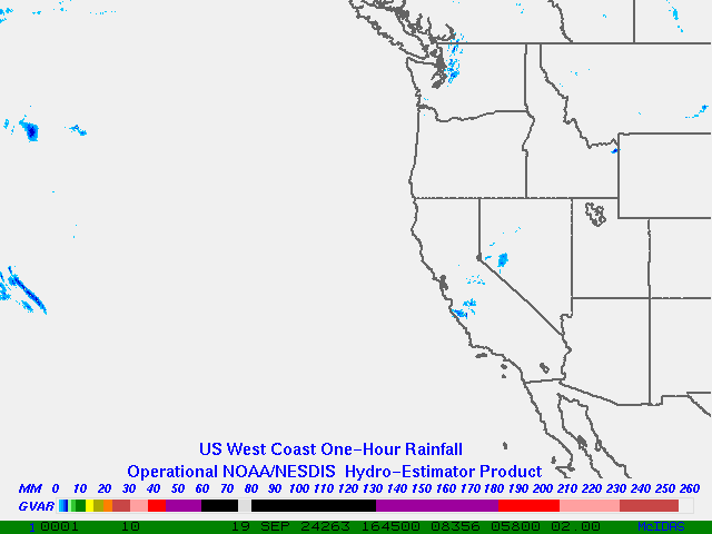 Hydro-Estimator - Eastern Pacific - U.S. West Coast - One Hour Estimated Rainfall Images