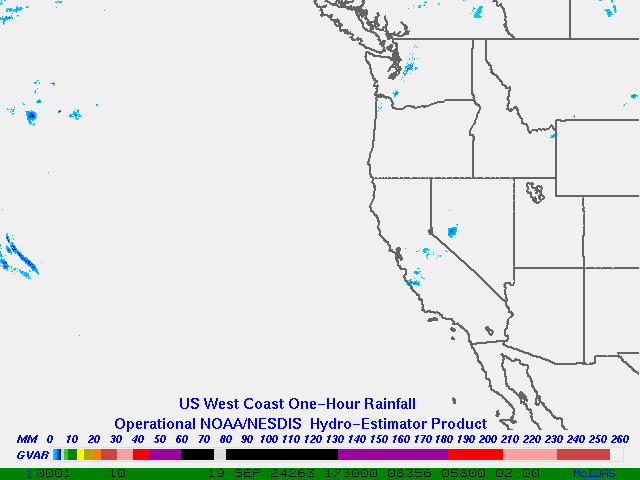 Hydro-Estimator - Eastern Pacific - U.S. West Coast - One Hour Estimated Rainfall Images