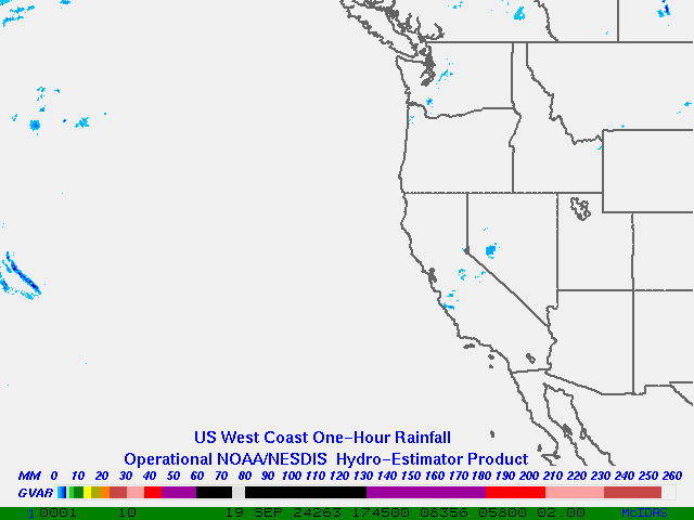 Hydro-Estimator - Eastern Pacific - U.S. West Coast - One Hour Estimated Rainfall Images