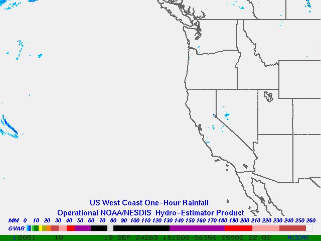 Hydro-Estimator - Eastern Pacific - U.S. West Coast - One Hour Estimated Rainfall Images