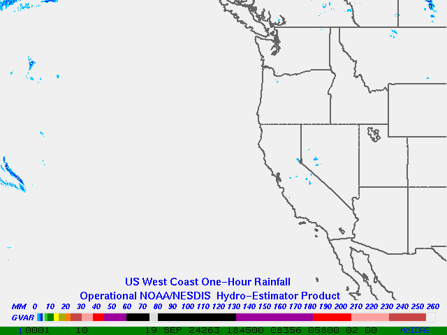 Hydro-Estimator - Eastern Pacific - U.S. West Coast - One Hour Estimated Rainfall Images