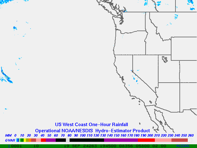 Hydro-Estimator - Eastern Pacific - U.S. West Coast - One Hour Estimated Rainfall Images