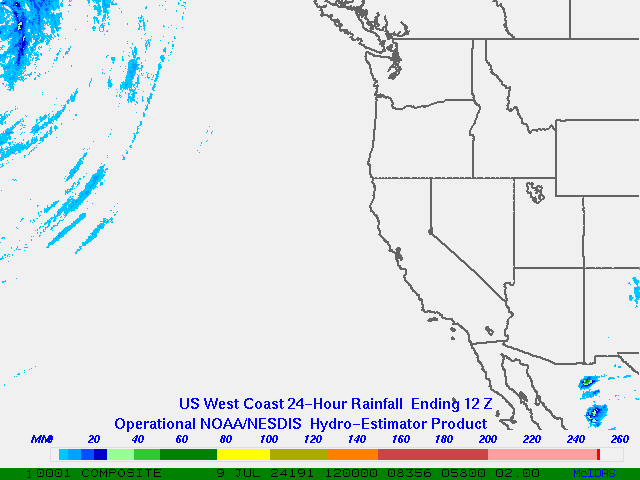 Hydro-Estimator - Eastern Pacific - U.S. West Coast - 24 Hour Estimated Rainfall Images