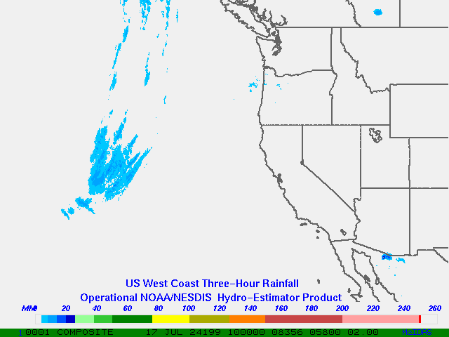 Hydro-Estimator - Eastern Pacific - U.S. West Coast - Three Hour Estimated Rainfall Images