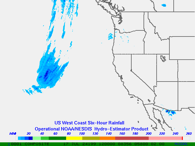 Hydro-Estimator - Eastern Pacific - U.S. West Coast - Six Hour Estimated Rainfall Images