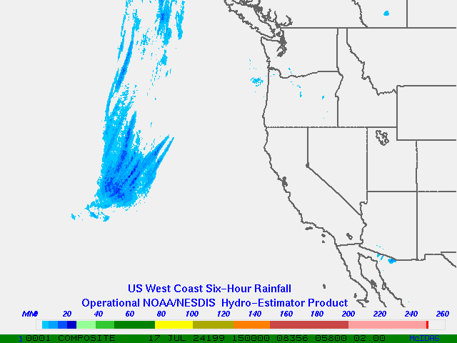 Hydro-Estimator - Eastern Pacific - U.S. West Coast - Six Hour Estimated Rainfall Images