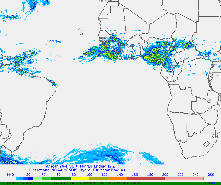 Hydro-Estimator - Africa and the South Atlantic - 24 Hour Estimated Rainfall Images