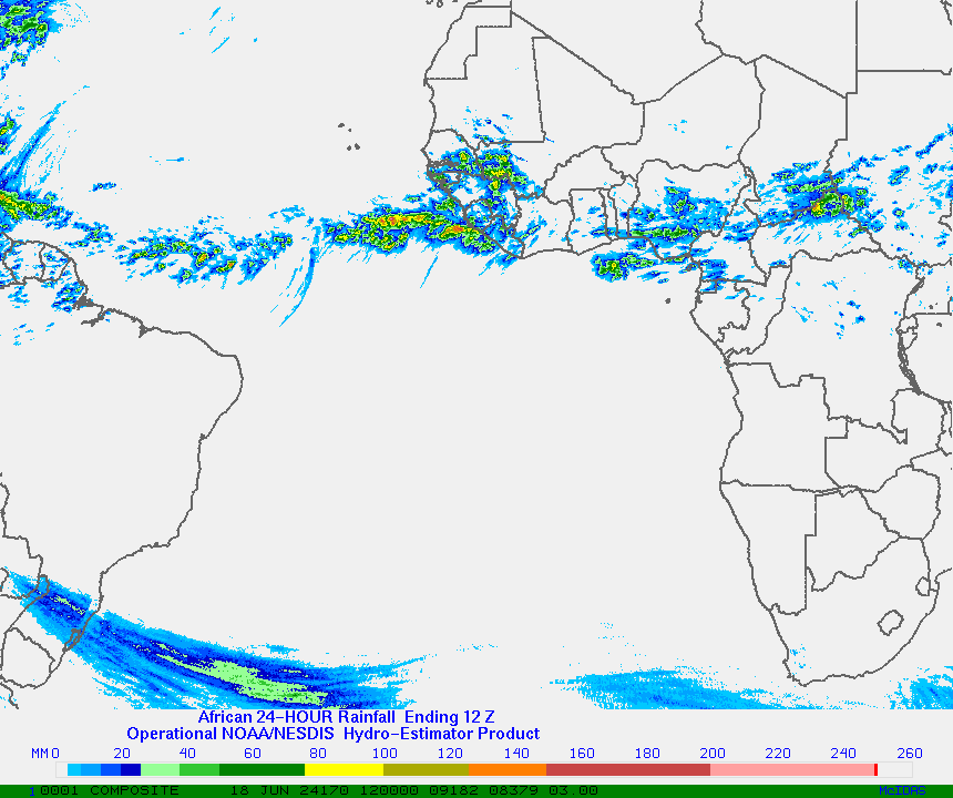 Hydro-Estimator - Africa and the South Atlantic - 24 Hour Estimated Rainfall Images