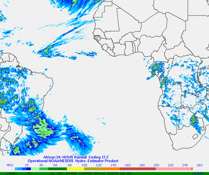 Hydro-Estimator - Africa and the South Atlantic - 24 Hour Estimated Rainfall Images