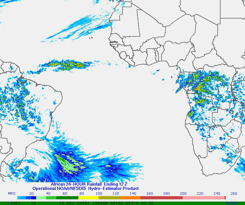 Hydro-Estimator - Africa and the South Atlantic - 24 Hour Estimated Rainfall Images