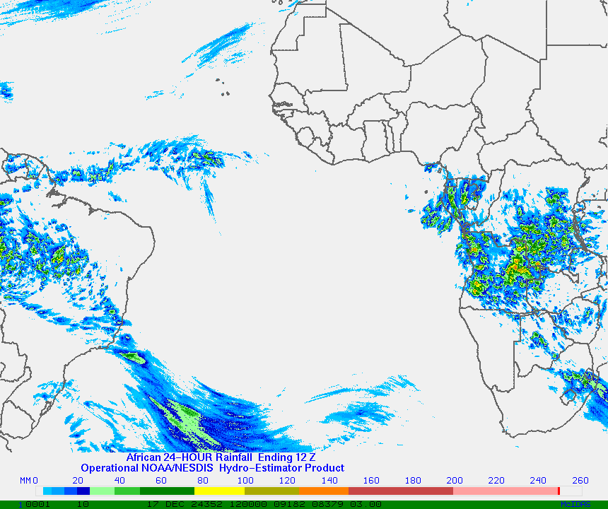 Hydro-Estimator - Africa and the South Atlantic - 24 Hour Estimated Rainfall Images