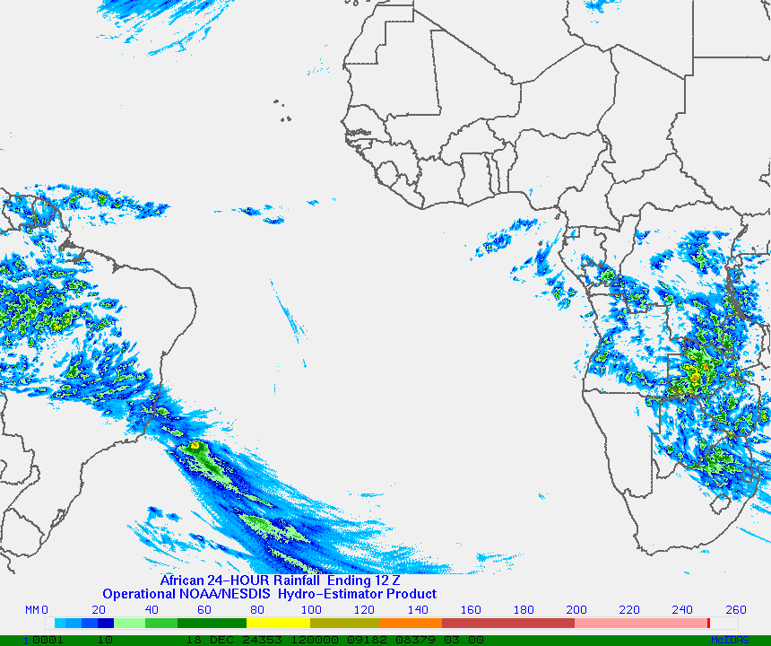 Hydro-Estimator - Africa and the South Atlantic - 24 Hour Estimated Rainfall Images