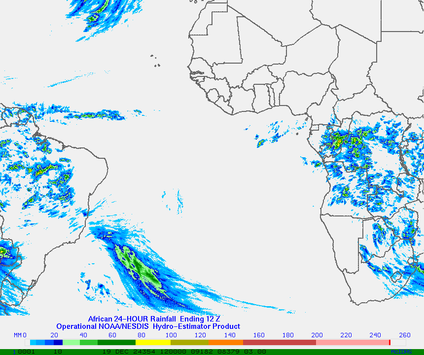 Hydro-Estimator - Africa and the South Atlantic - 24 Hour Estimated Rainfall Images