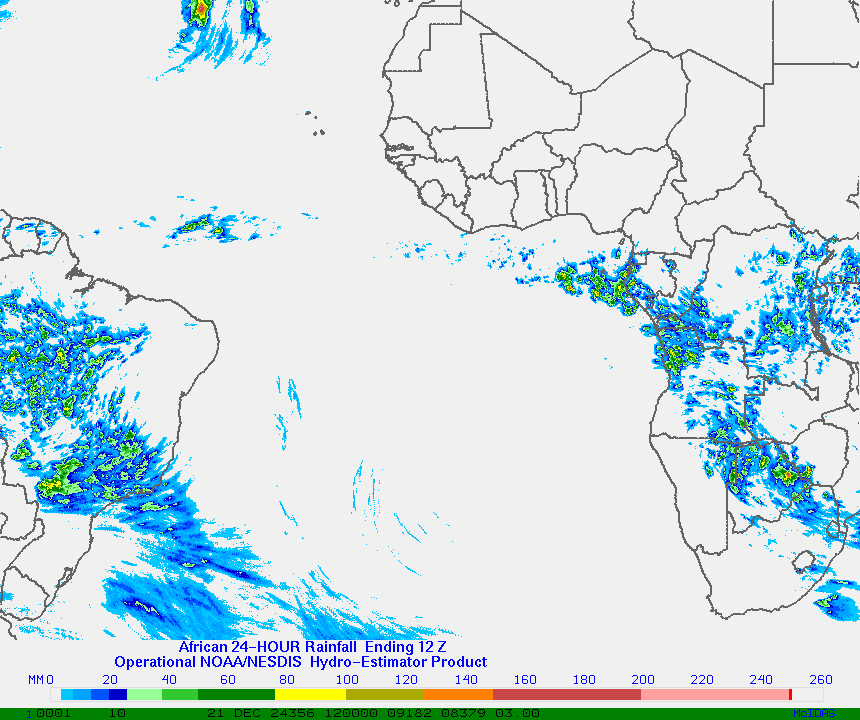 Hydro-Estimator - Africa and the South Atlantic - 24 Hour Estimated Rainfall Images