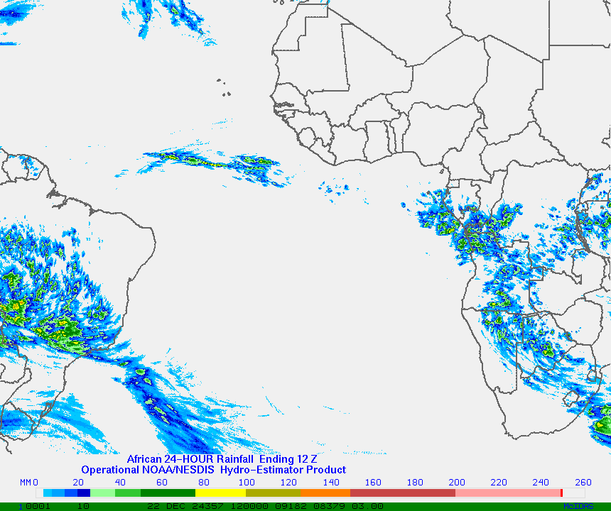 Hydro-Estimator - Africa and the South Atlantic - 24 Hour Estimated Rainfall Images