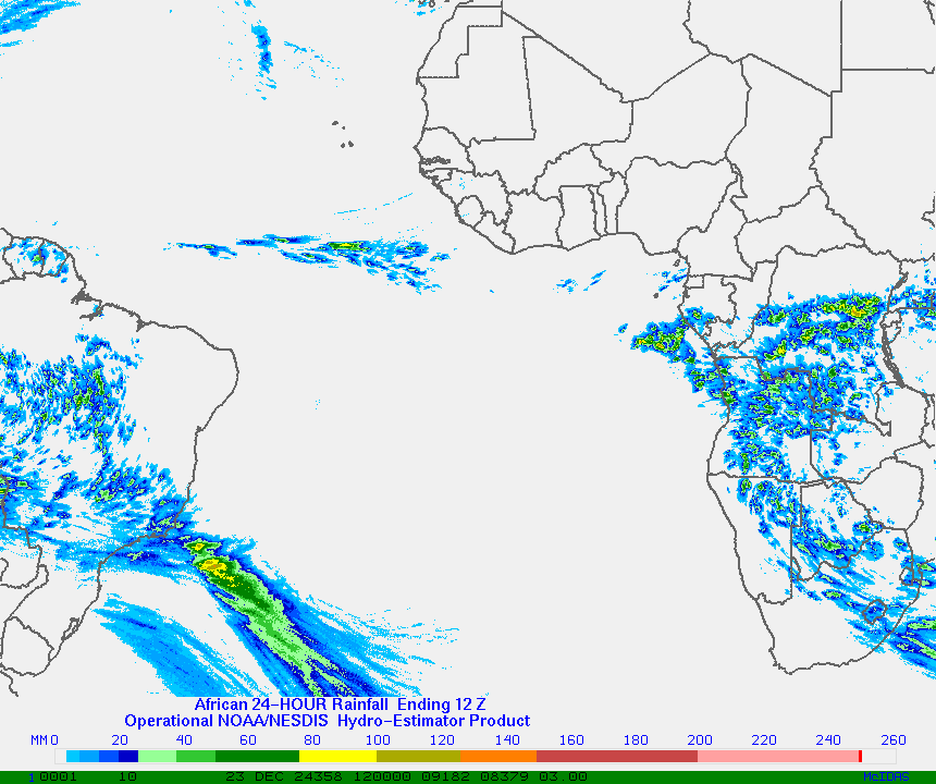 Hydro-Estimator - Africa and the South Atlantic - 24 Hour Estimated Rainfall Images