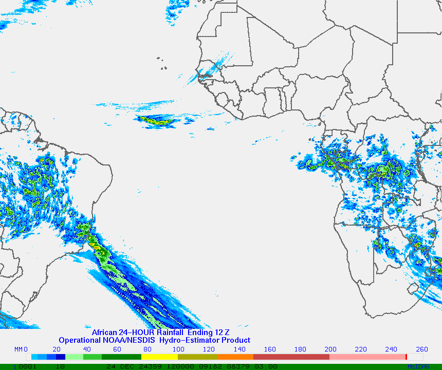 Hydro-Estimator - Africa and the South Atlantic - 24 Hour Estimated Rainfall Images