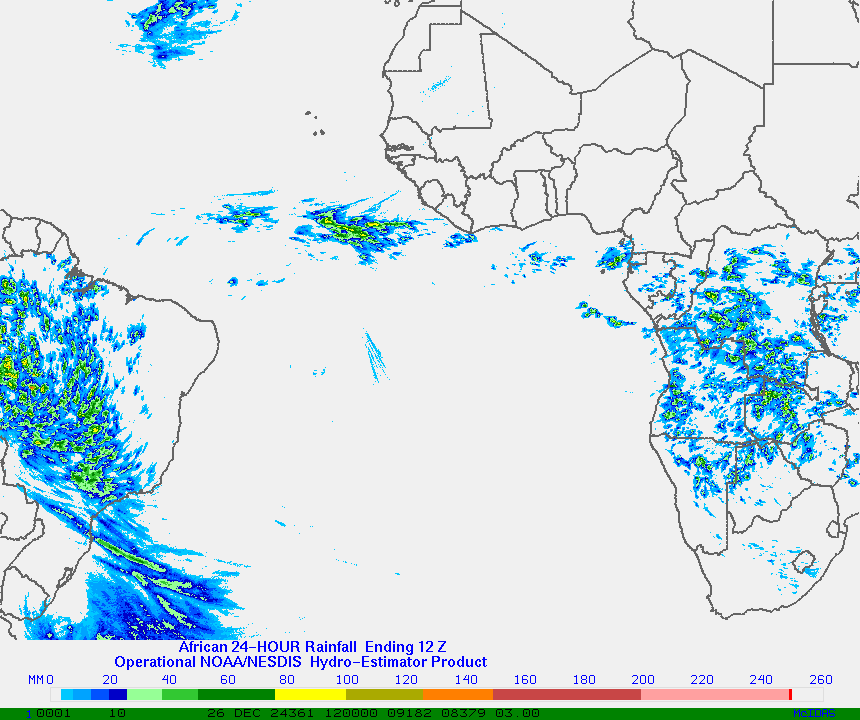 Hydro-Estimator - Africa and the South Atlantic - 24 Hour Estimated Rainfall Images