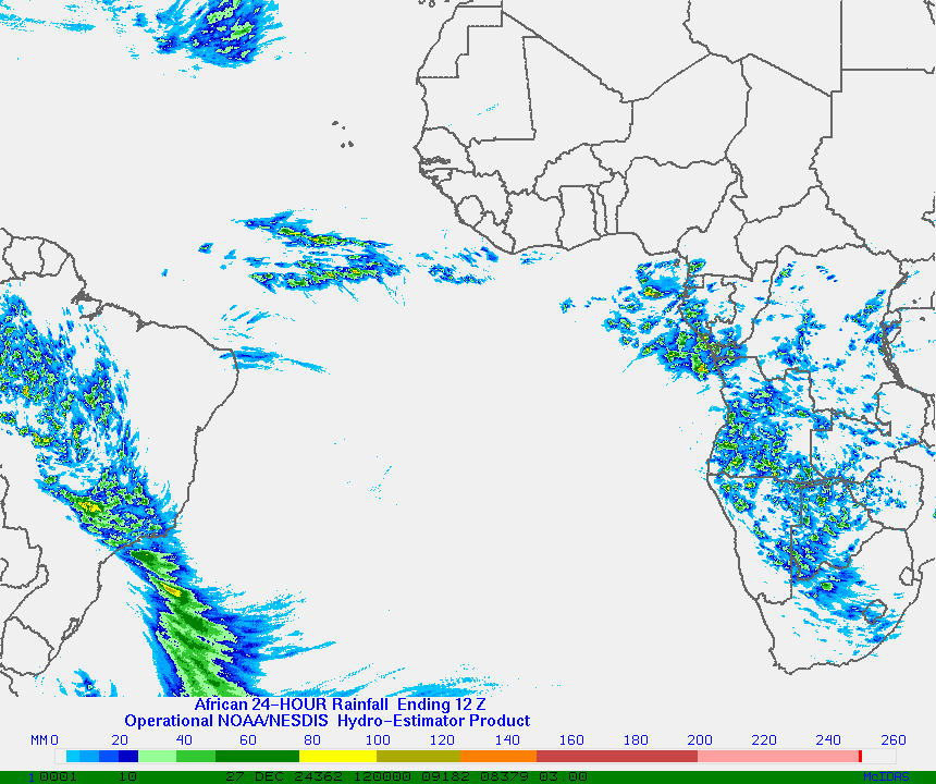 Hydro-Estimator - Africa and the South Atlantic - 24 Hour Estimated Rainfall Images