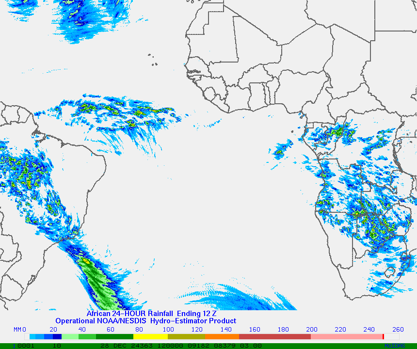 Hydro-Estimator - Africa and the South Atlantic - 24 Hour Estimated Rainfall Images