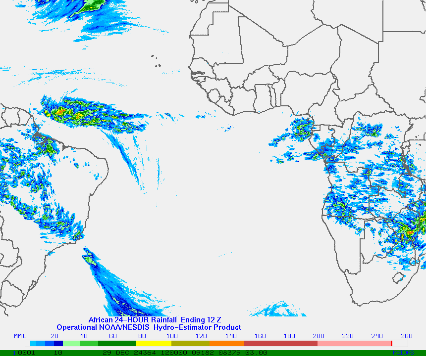 Hydro-Estimator - Africa and the South Atlantic - 24 Hour Estimated Rainfall Images