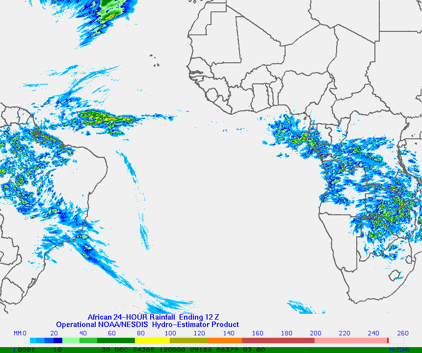 Hydro-Estimator - Africa and the South Atlantic - 24 Hour Estimated Rainfall Images