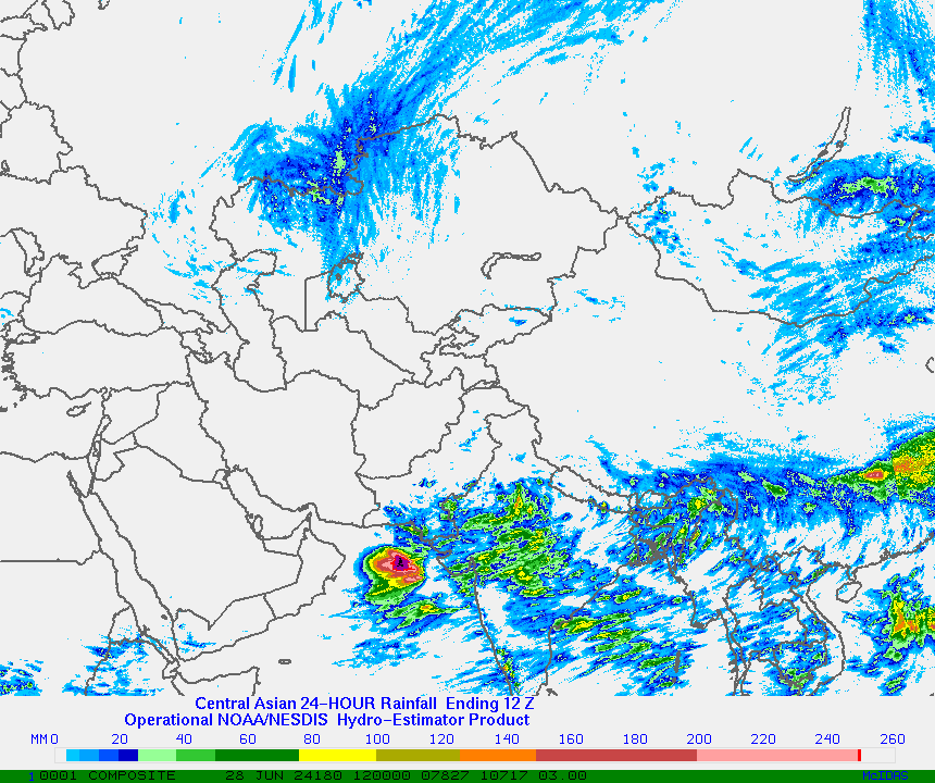 Hydro-Estimator - Central and Western Asia - 24 Hour Estimated Rainfall Images