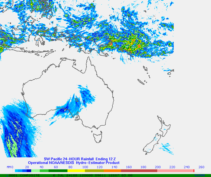 Hydro-Estimator - Indonesia, Australia, New Zealand - 24 Hour Estimated Rainfall Images
