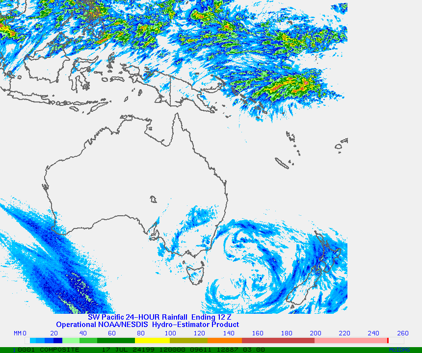 Hydro-Estimator - Indonesia, Australia, New Zealand - 24 Hour Estimated Rainfall Images