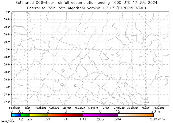 Self-Calibrating Multivariate Precipitation Retrieval (SCaMPR) - DC-area - Six Hour Estimated Rainfall