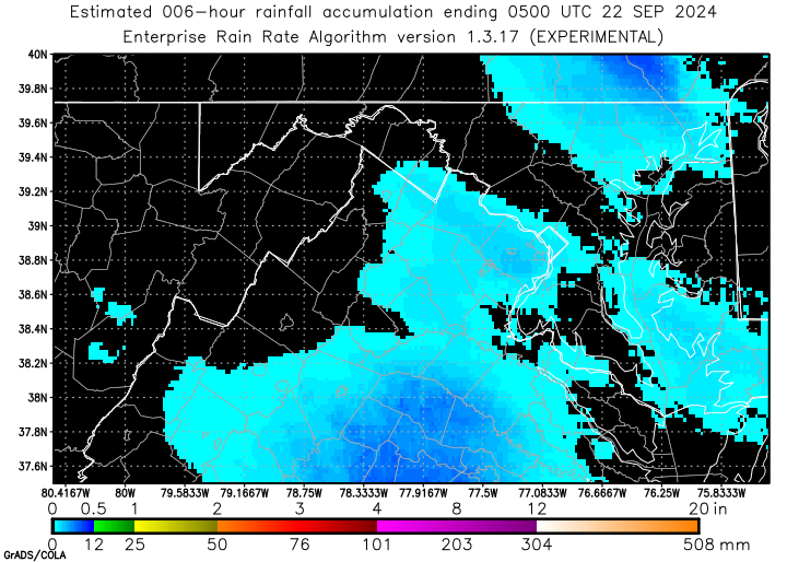 Self-Calibrating Multivariate Precipitation Retrieval (SCaMPR) - DC-area - Six Hour Estimated Rainfall