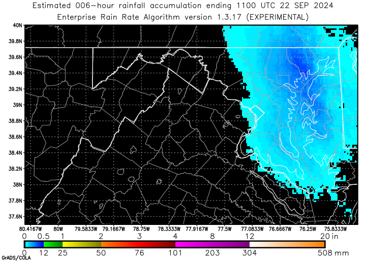 Self-Calibrating Multivariate Precipitation Retrieval (SCaMPR) - DC-area - Six Hour Estimated Rainfall