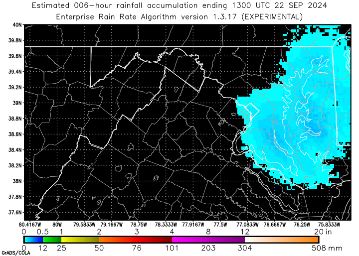 Self-Calibrating Multivariate Precipitation Retrieval (SCaMPR) - DC-area - Six Hour Estimated Rainfall