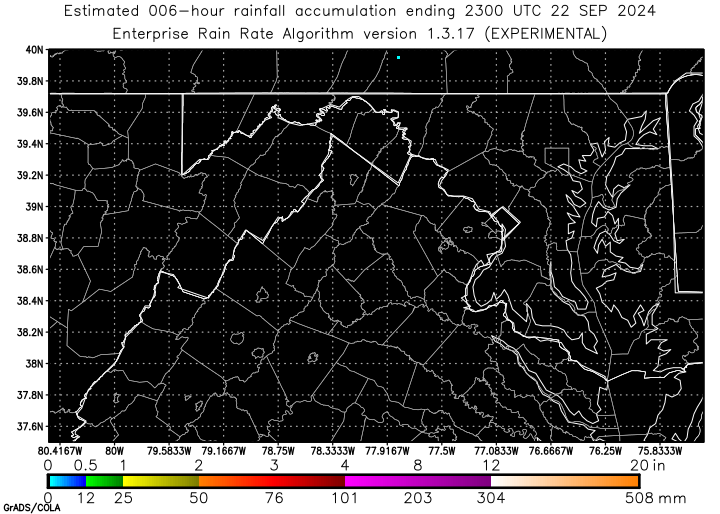 Self-Calibrating Multivariate Precipitation Retrieval (SCaMPR) - DC-area - Six Hour Estimated Rainfall