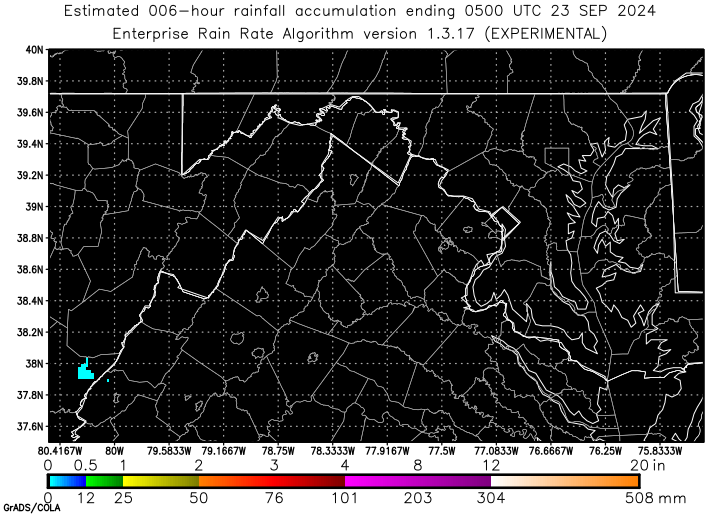 Self-Calibrating Multivariate Precipitation Retrieval (SCaMPR) - DC-area - Six Hour Estimated Rainfall