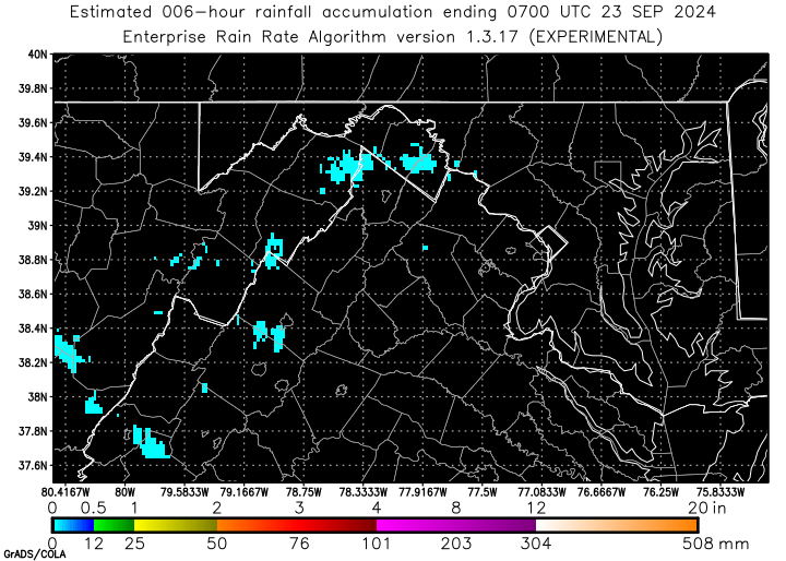 Self-Calibrating Multivariate Precipitation Retrieval (SCaMPR) - DC-area - Six Hour Estimated Rainfall