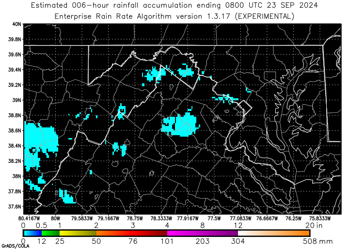 Self-Calibrating Multivariate Precipitation Retrieval (SCaMPR) - DC-area - Six Hour Estimated Rainfall