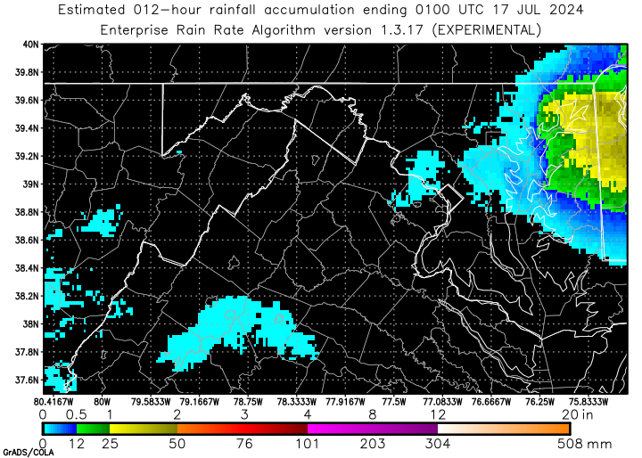 Self-Calibrating Multivariate Precipitation Retrieval (SCaMPR) - DC-area - 12-hour Estimated Rainfall