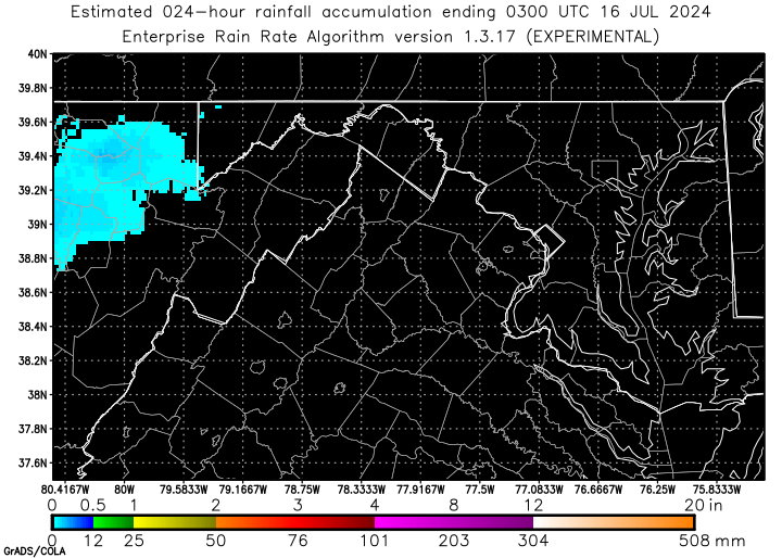 Self-Calibrating Multivariate Precipitation Retrieval (SCaMPR) - DC-area - 24-hour Estimated Rainfall