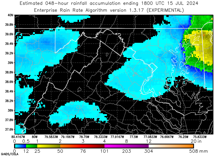 Self-Calibrating Multivariate Precipitation Retrieval (SCaMPR) - DC-area - 48-hour Estimated Rainfall