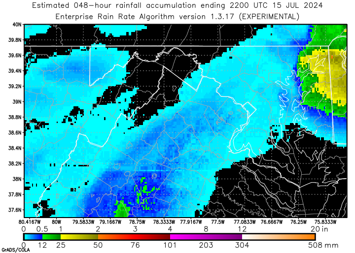 Self-Calibrating Multivariate Precipitation Retrieval (SCaMPR) - DC-area - 48-hour Estimated Rainfall