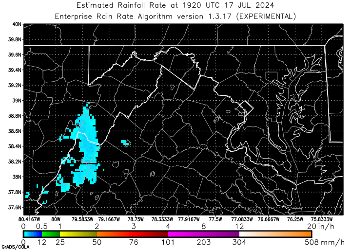 Self-Calibrating Multivariate Precipitation Retrieval (SCaMPR) - DC-area - Estimated Instantaneous Rain Rate