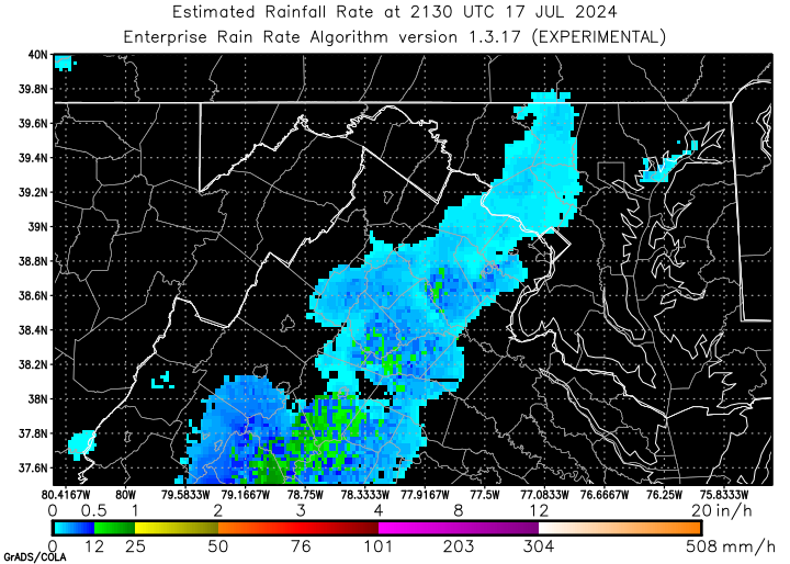 Self-Calibrating Multivariate Precipitation Retrieval (SCaMPR) - DC-area - Estimated Instantaneous Rain Rate