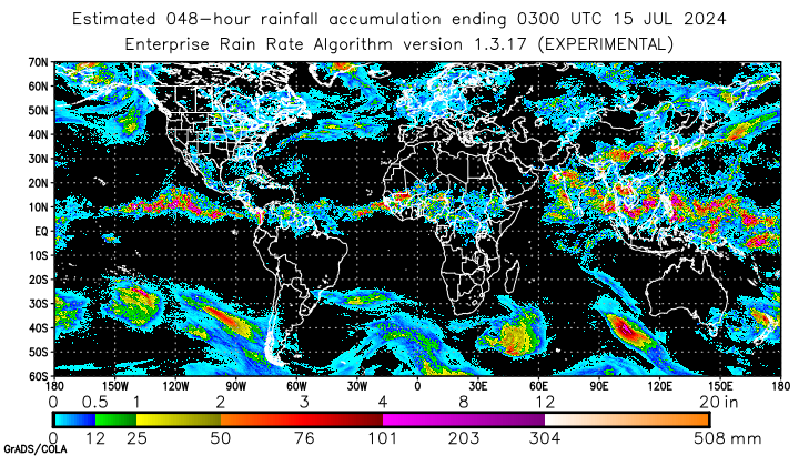 Self-Calibrating Multivariate Precipitation Retrieval (SCaMPR) - Global - 48-hour Estimated Rainfall