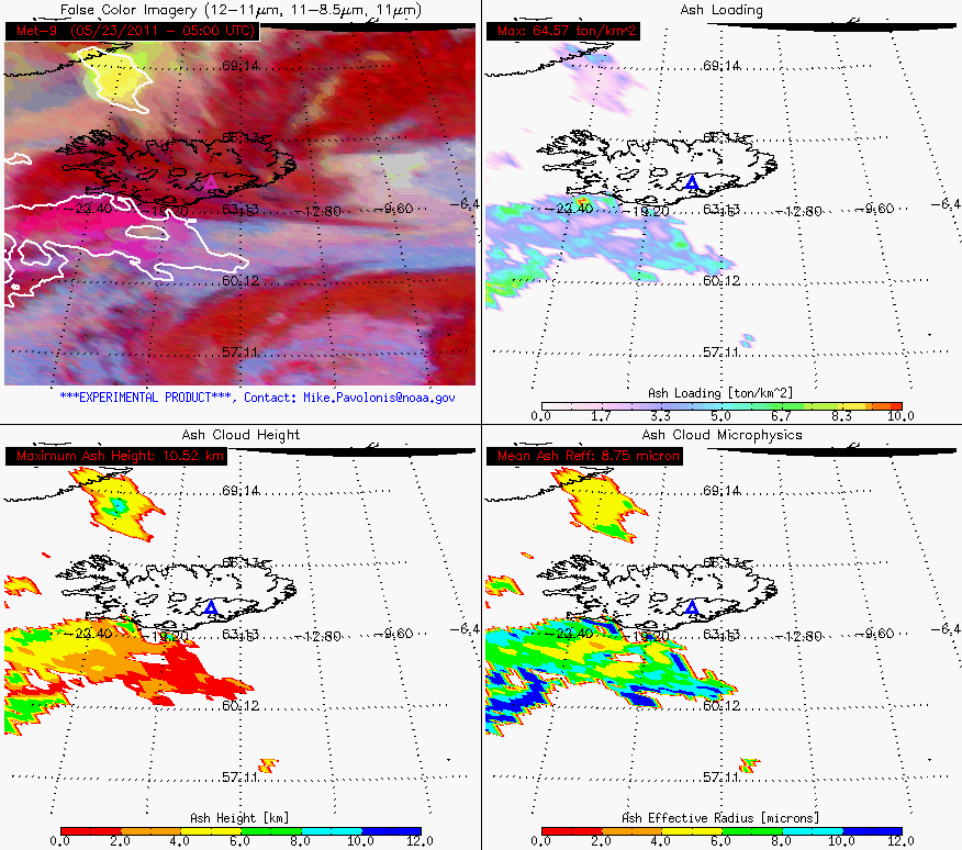 GOES-R volcanic ash product image: 5:00 UTC